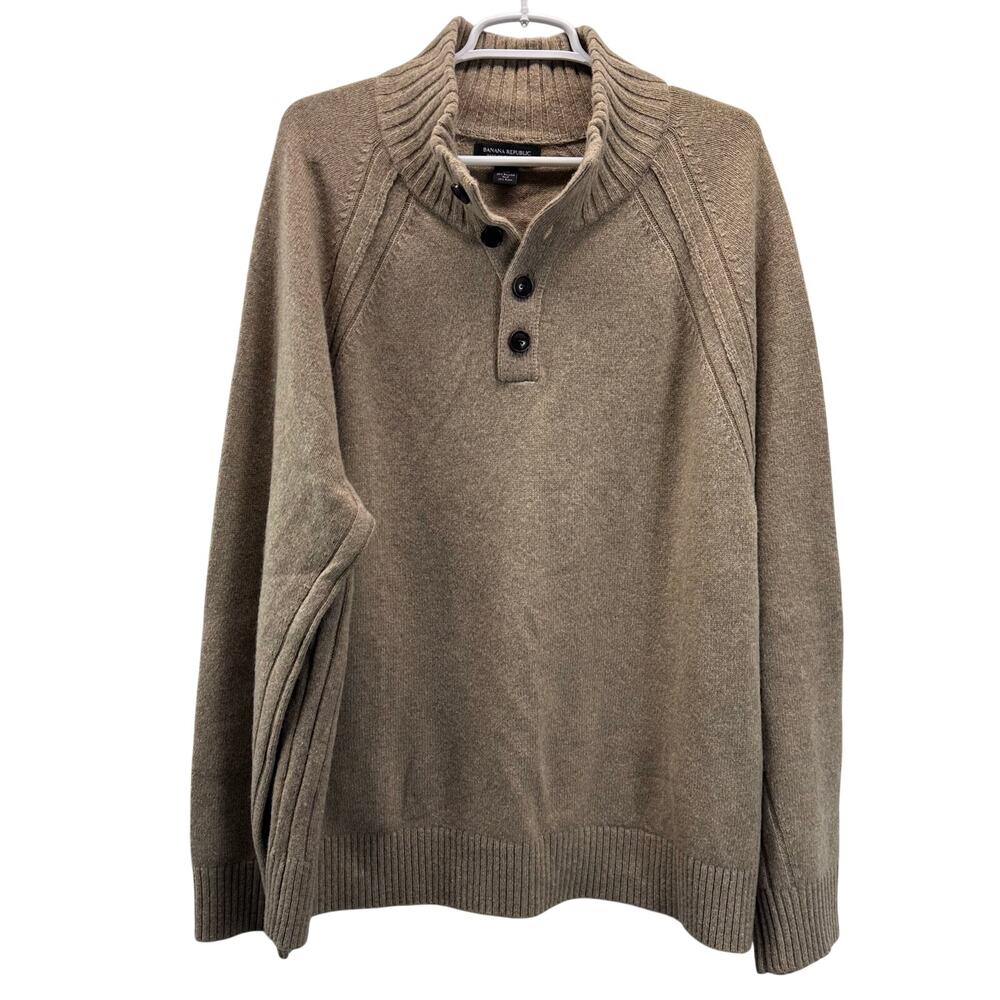 Banana Republic Italian Wool Blend Mock Neck Sweater Tan XL